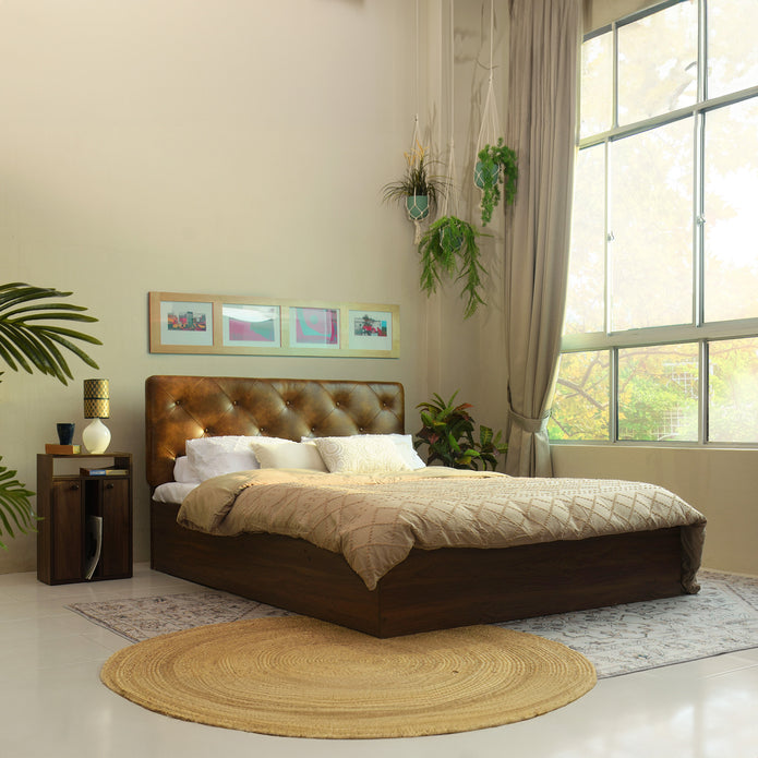 Chestnut Bed With Premium Leatherette Fabric And Box Storage - Queen Bed