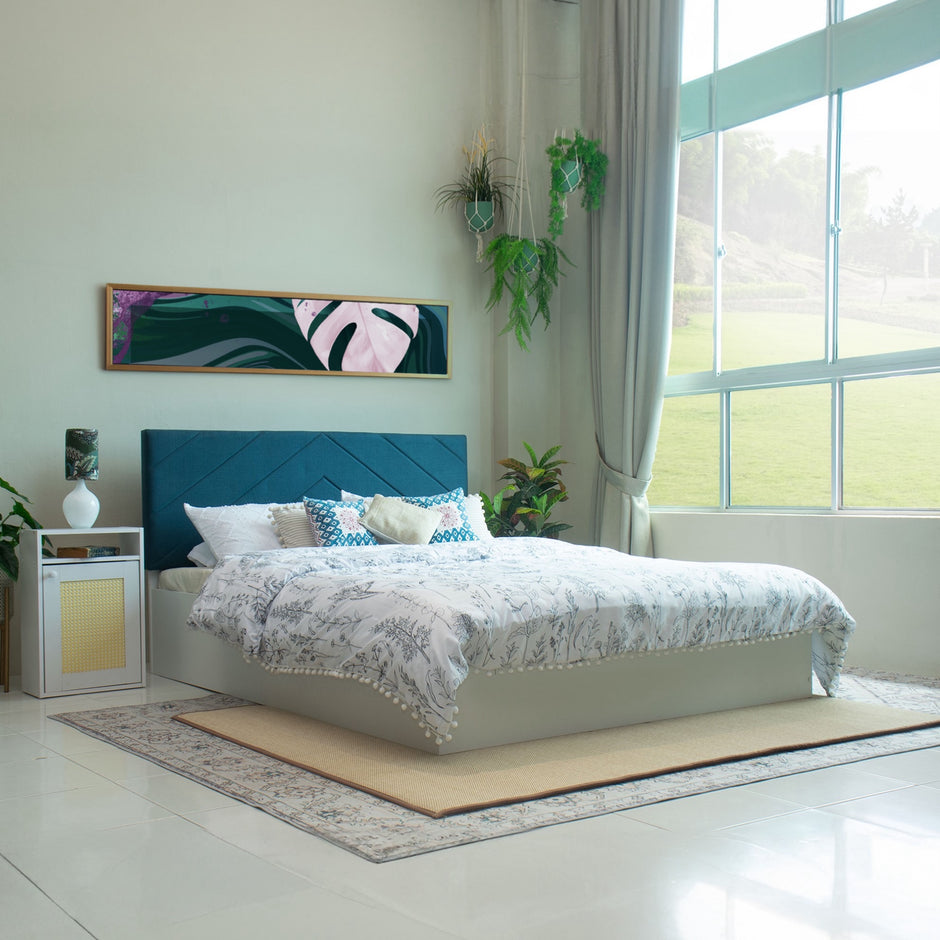 Mudra Bed With Premium Leatherette Fabric And Box Storage - Queen Bed