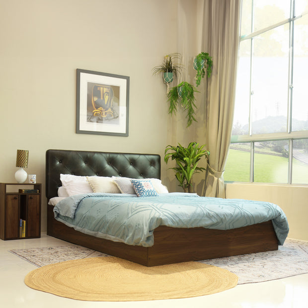 Charcoal Bed With Premium Leatherette Fabric And Box Storage - Queen Bed