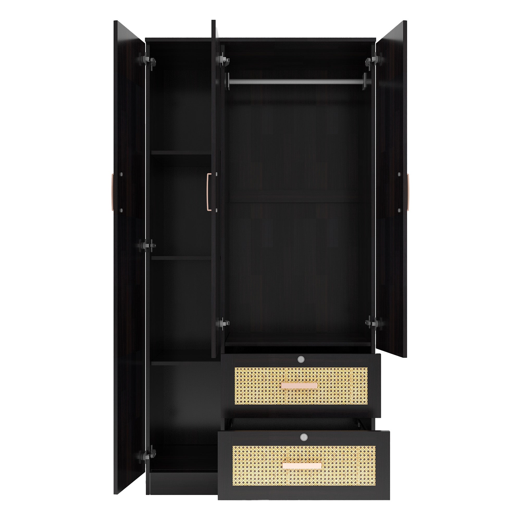 Ren 3 Door Wardrobe With Rattan