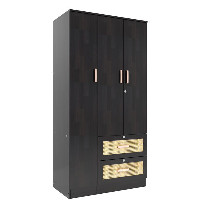 Ren 3 Door Wardrobe With Rattan