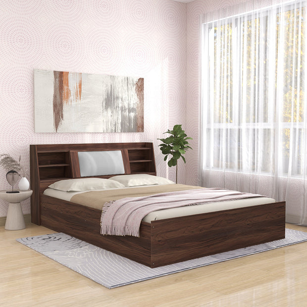 Lavish Queen Bed Walnut Base With Box Storage (Non-Woveen)