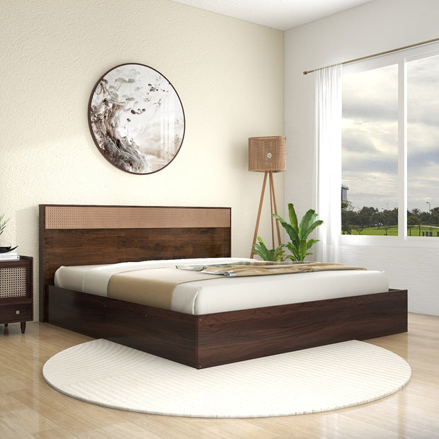 Eurotas Rattan Solidwood Headbord Queen Bed With Box Storage (Non-Woveen)