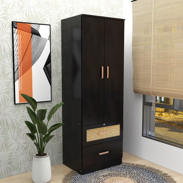 Ren 2 Door Wardrobe With Rattan Feature