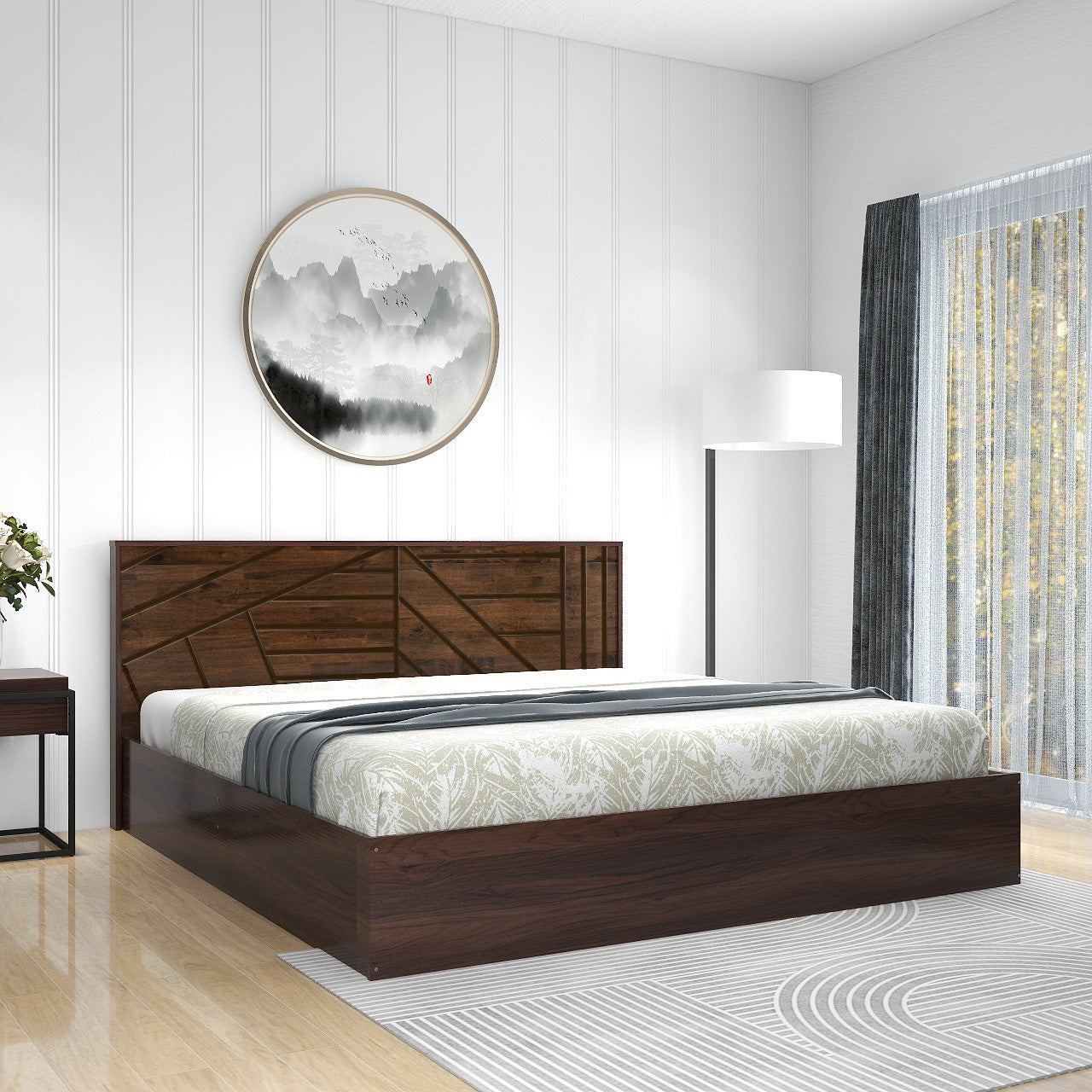 Hera Solidwood Headbord Queen Bed With Box Storage (Non-Woveen)