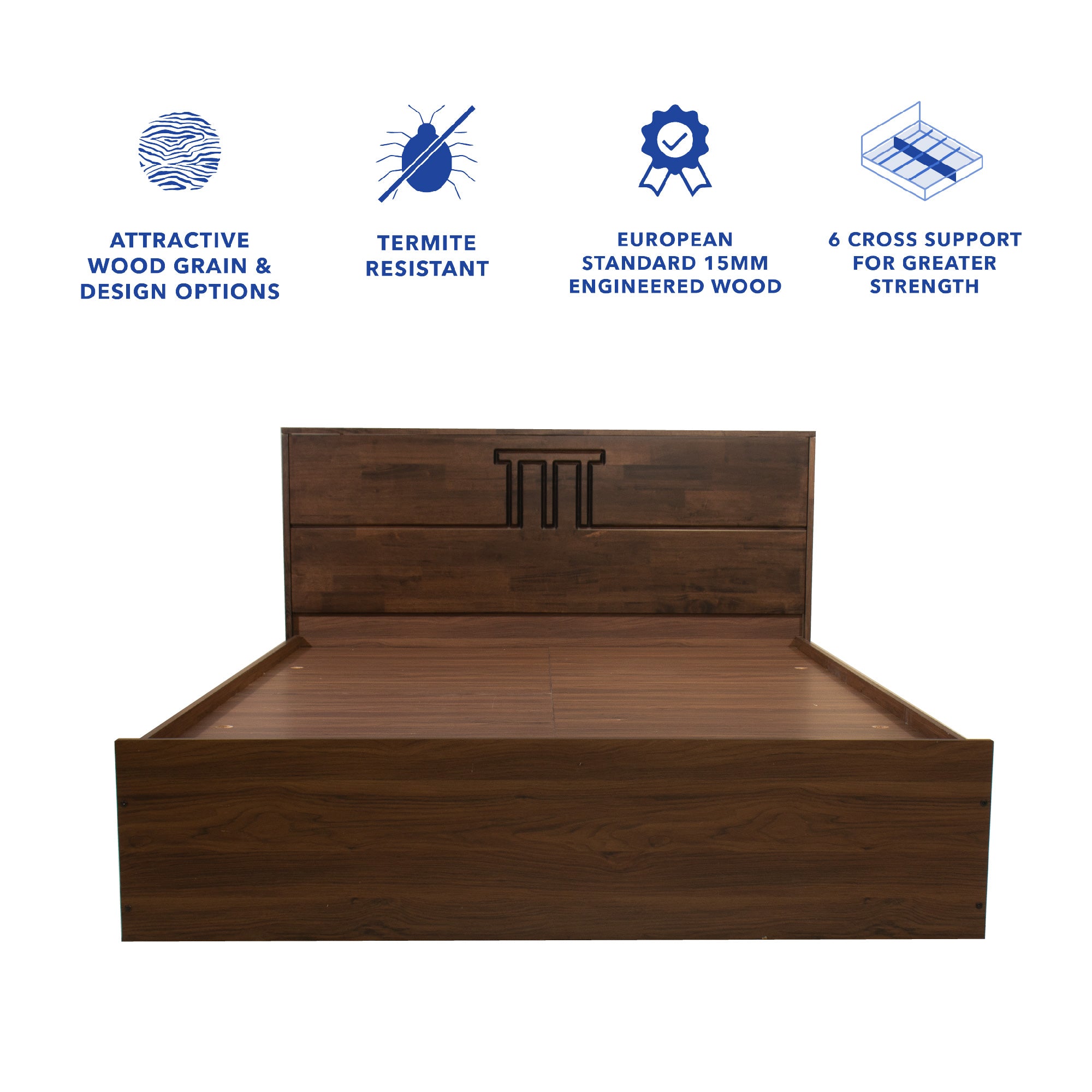 Styx Solidwood Headbord Queen Bed With Box Storage (Non-Woveen)