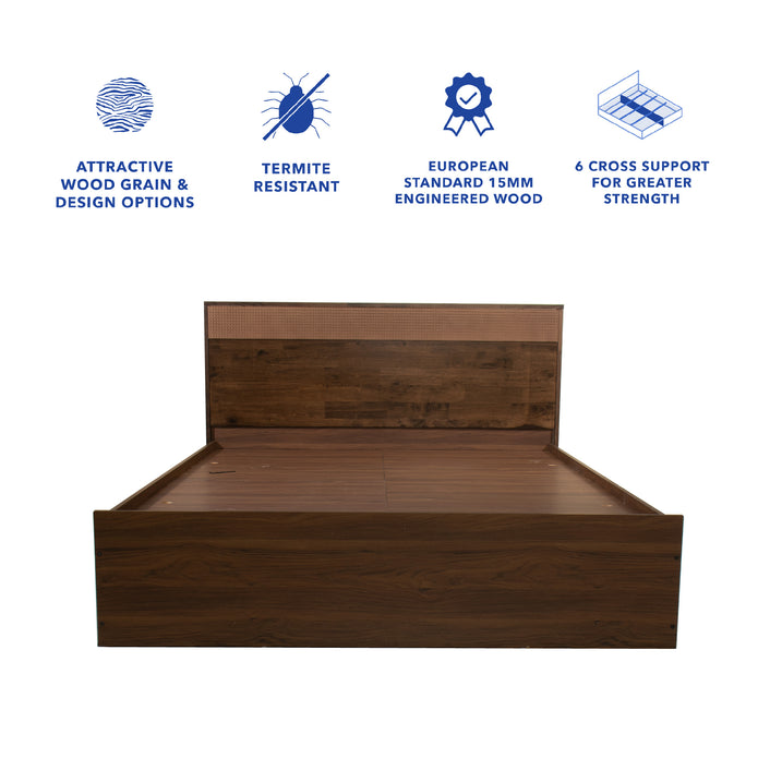 Eurotas Rattan Solidwood Headbord Queen Bed With Box Storage (Non-Woveen)