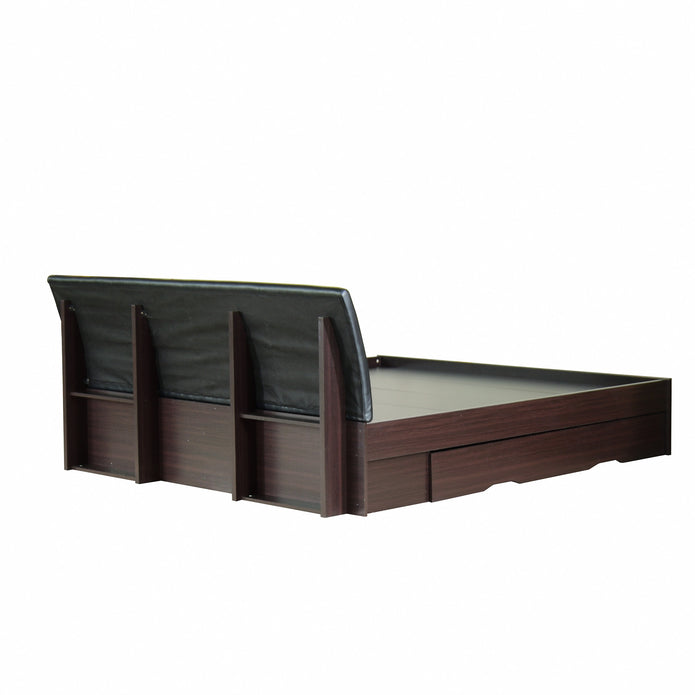 Shinju Queen Size Upholstered Bed With Drawer Storage In Wenge