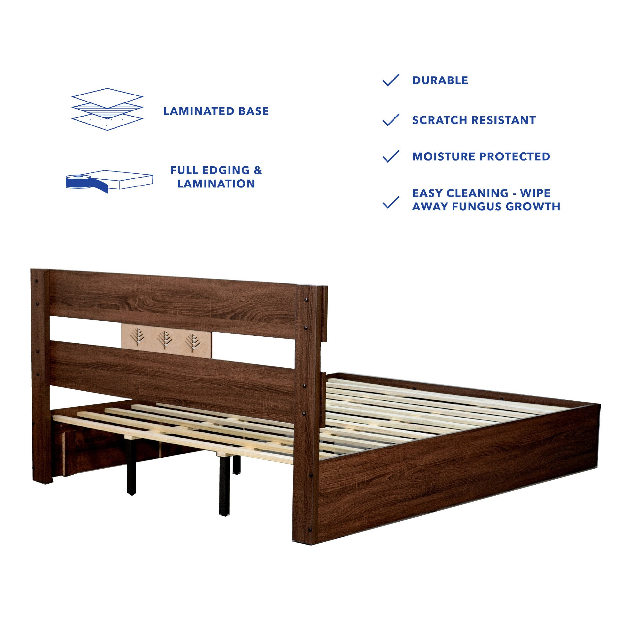 Yuudai Queen Bed in Walnut Colour