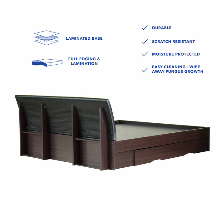 Shinju Queen Size Upholstered Bed With Drawer Storage In Wenge