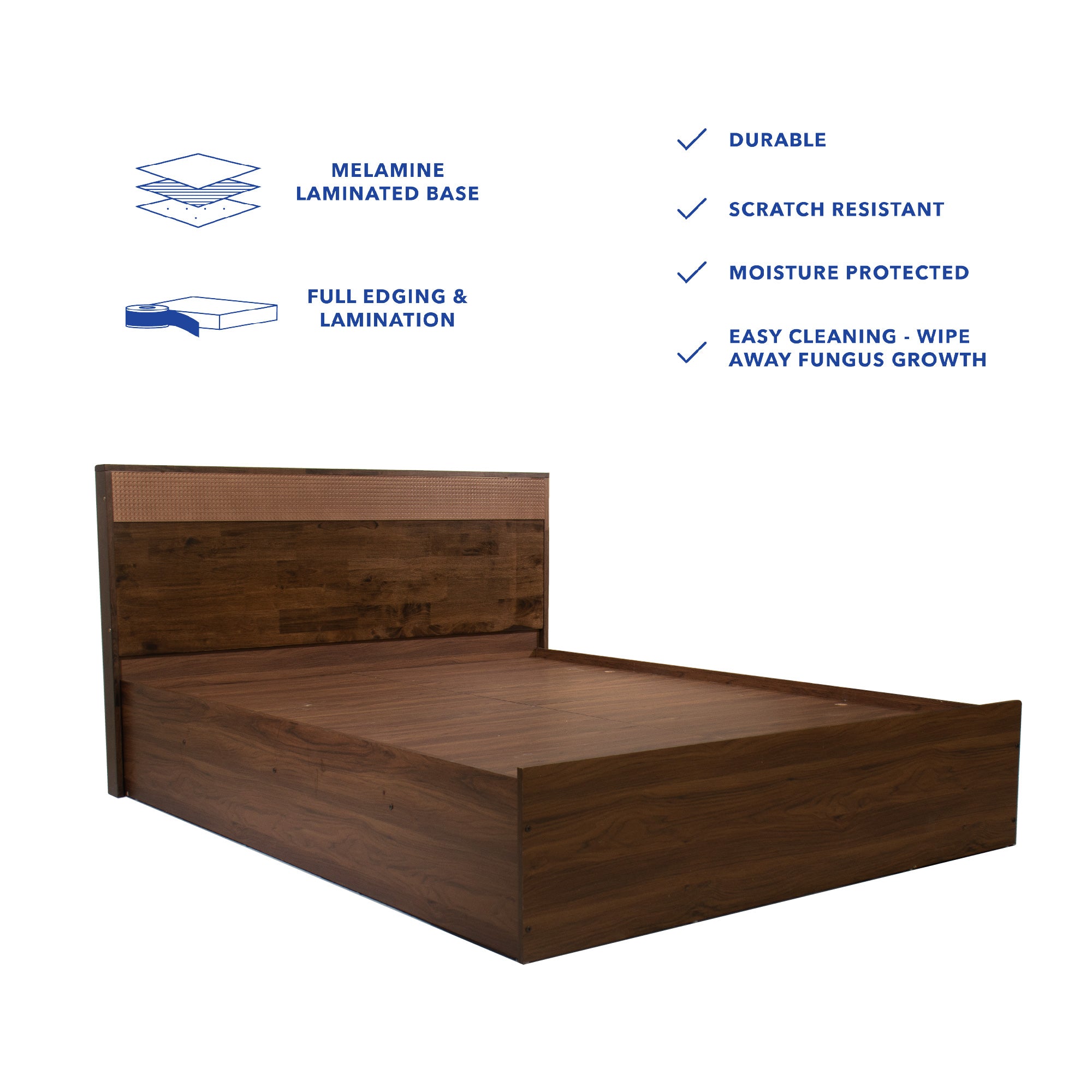 Eurotas Rattan Solidwood Headbord Queen Bed With Box Storage (Non-Woveen)