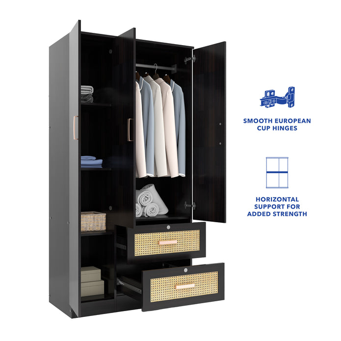 Ren 3 Door Wardrobe With Rattan