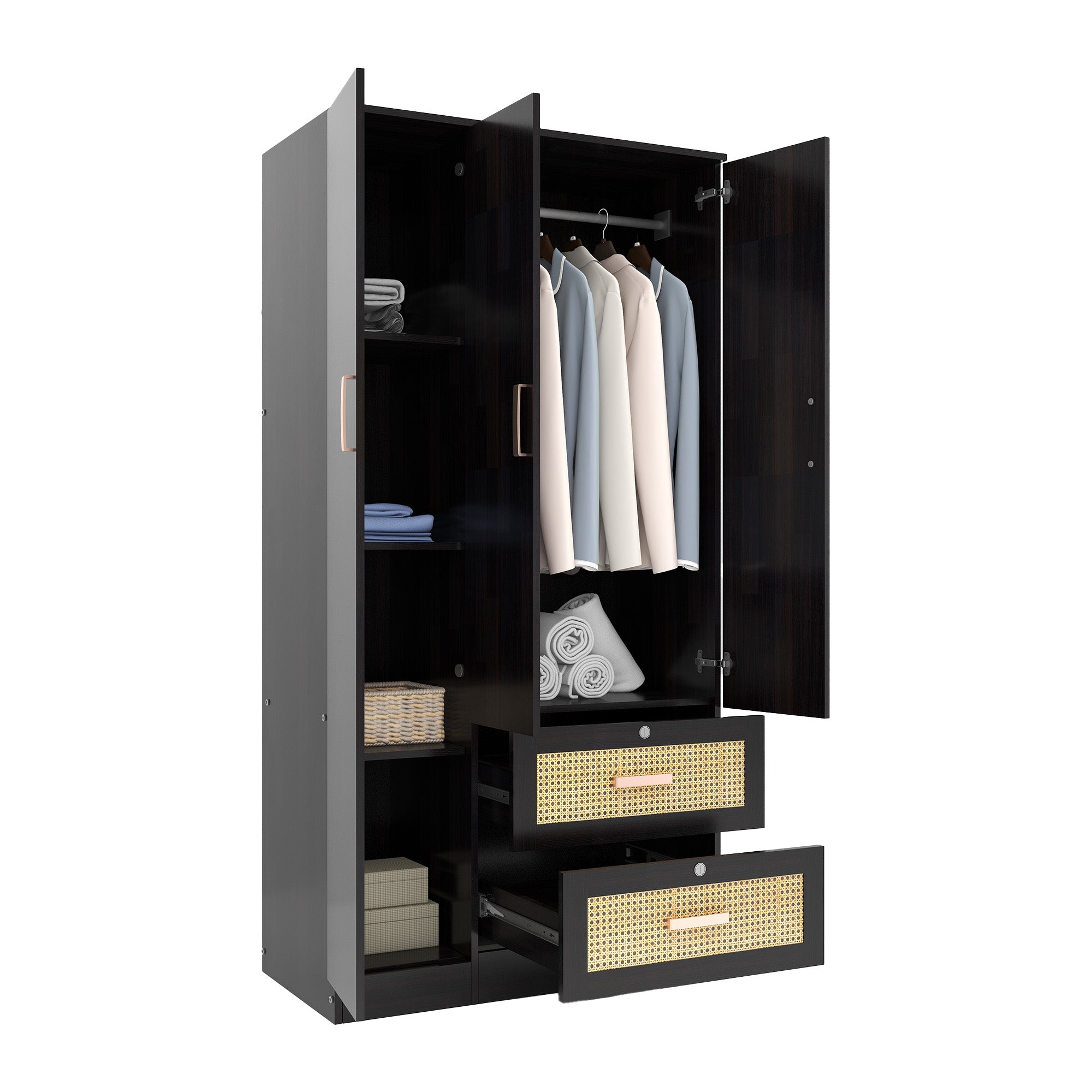 Ren 3 Door Wardrobe With Rattan