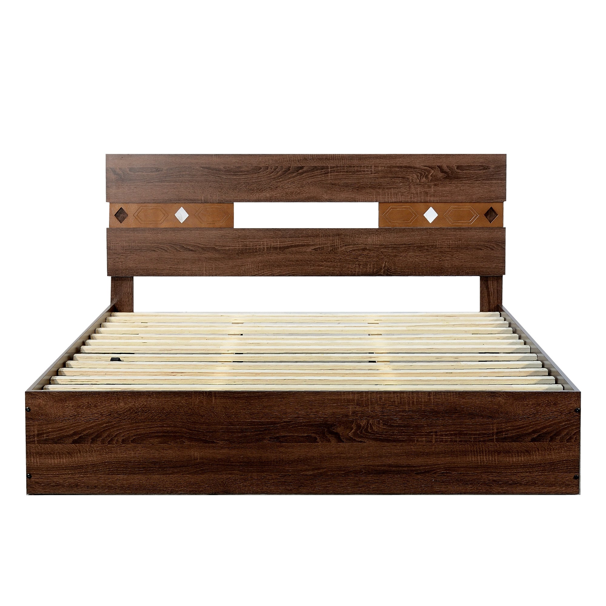 Yuudai Queen Bed in Walnut Colour