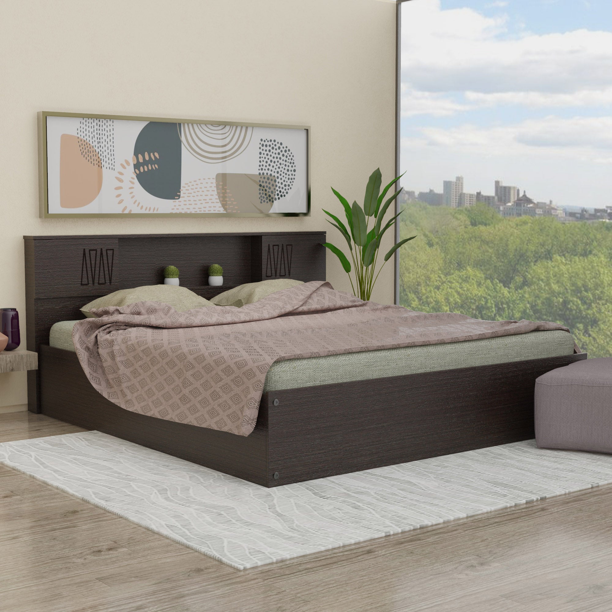 Horae Solid Wood Headboard Bed